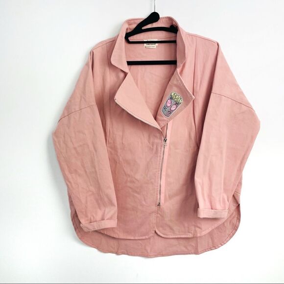 Lili Sidonio x Molly Bracken Pink Oversize Denim Asymmetrical Zip Jacket - Picture 1 of 13
